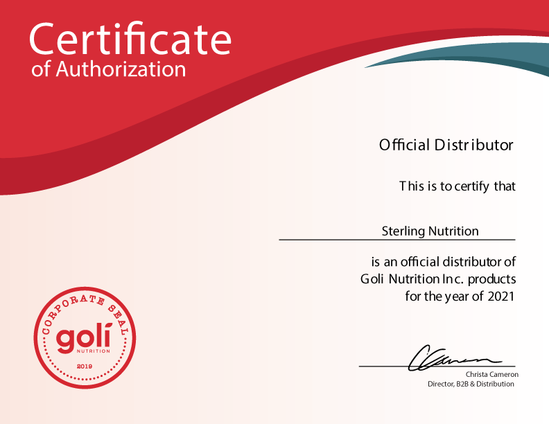 Sterling Nutrition Goli Authorized Distributor Certification